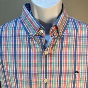 Vineyard Vines Men's white, pink, blue & green Slim Fit shirt Medium M